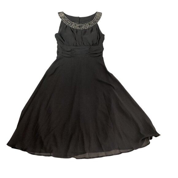 Connected Apparel Black Chiffon Evening Dress Beaded Neckline Sz 6 #222D - Picture 1 of 10
